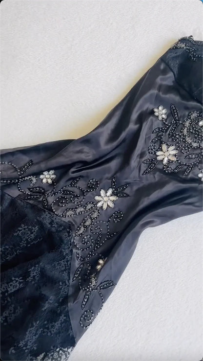 Gorgeous A Line Spaghetti Strap Beaded Black Lace Satin Short Homecoming Dress SH2300