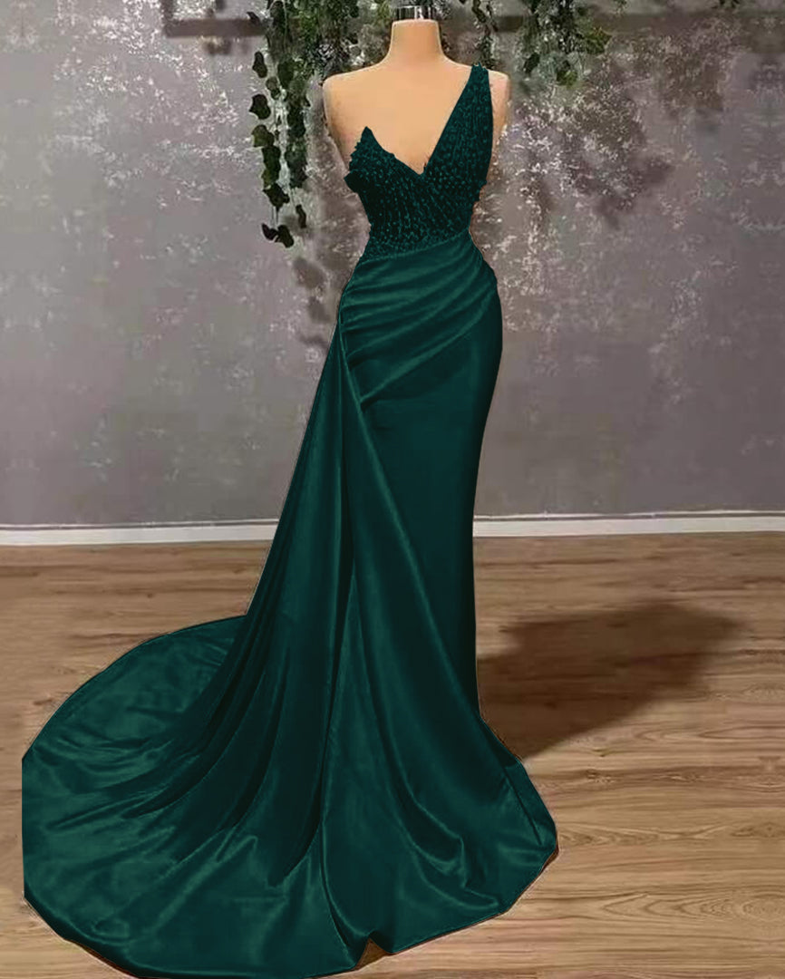 Ivory Elegant One-Shoulder Prom Dress Mermaid Applique With Ruffles