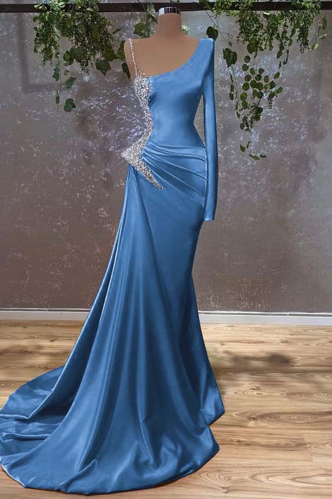 Long Sleeves Mermaid Burnt Orange Prom Dress With Beads