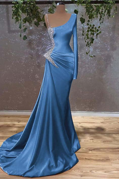Long Sleeves Mermaid Burnt Orange Prom Dress With Beads