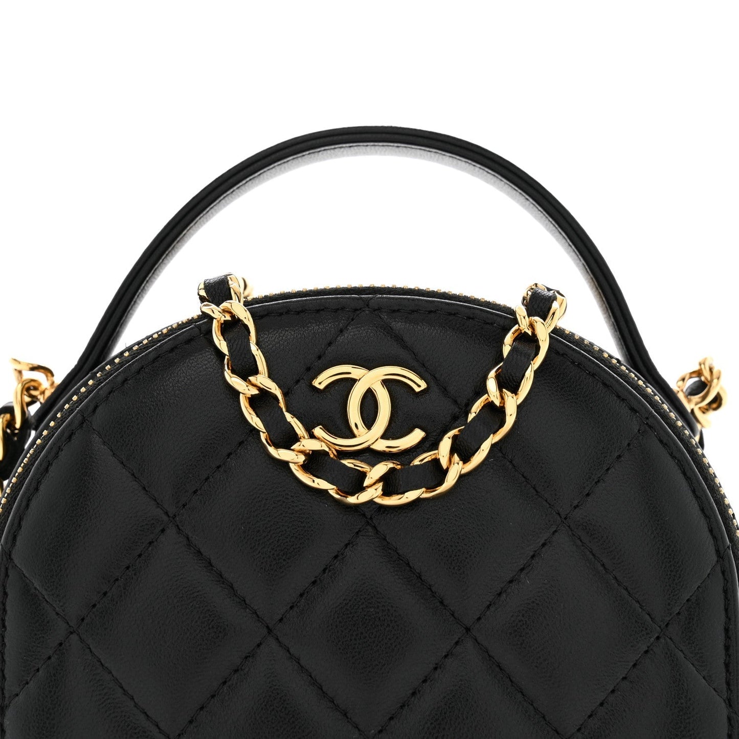 Lambskin Quilted Mini Chic Riviera Top Handle Vanity Case Black