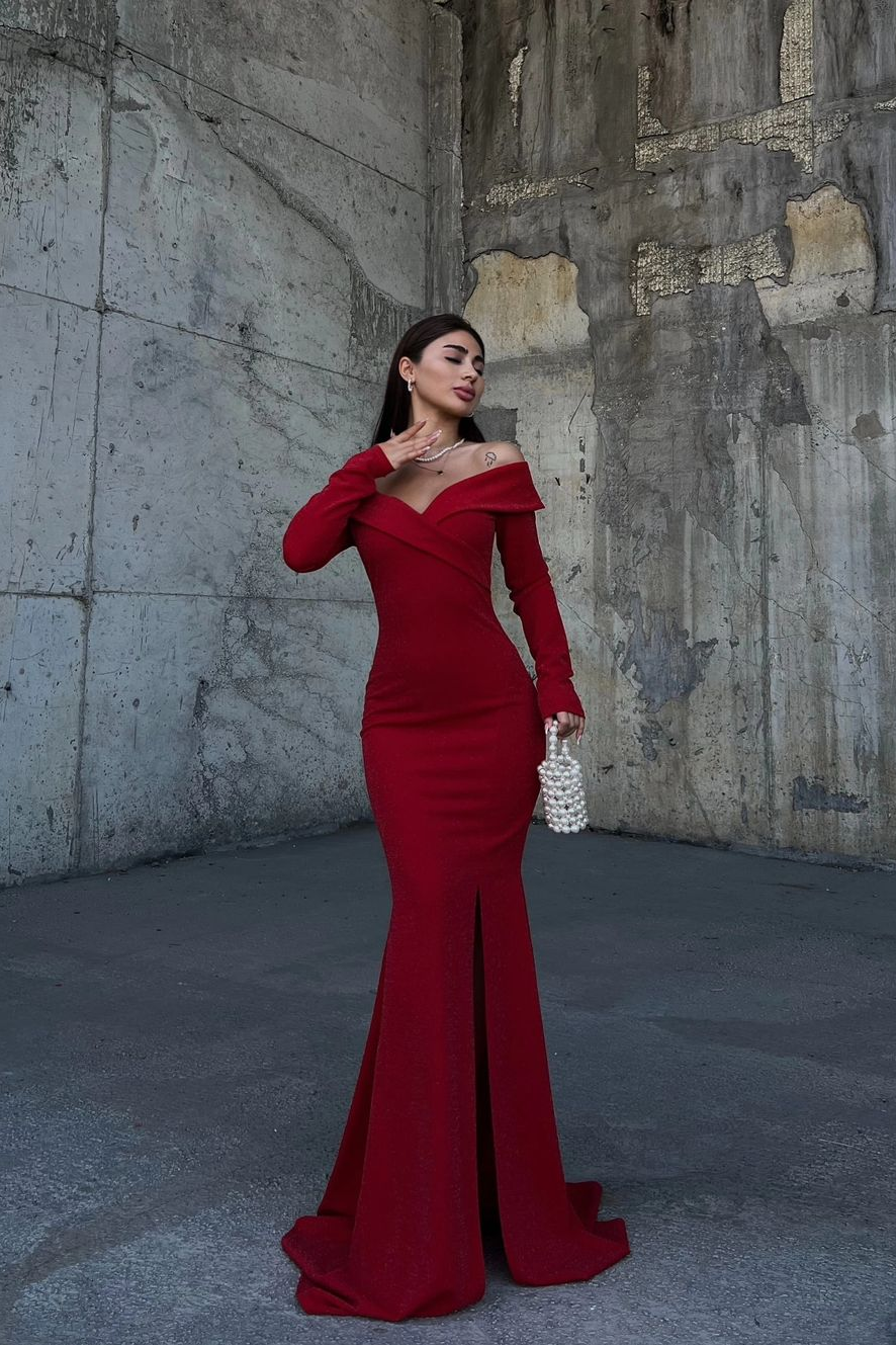 Stunning Dark Green Strapless Long Sleeves Deep V Neck Mermaid Prom Dress with Split