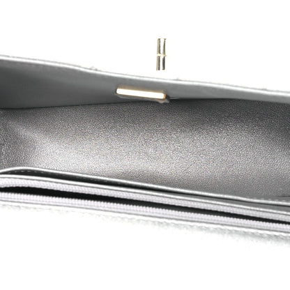 Metallic Lambskin Quilted Mini Rectangular Flap Silver