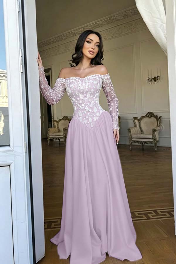 Stunning Red Bateau Neck Long Sleeves Beaded Evening Dress With Pleated