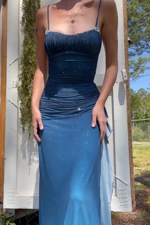 Sexy Sheath Spaghetti Straps Blue Ombre Chiffon Evening Dress Party Dress SH2681