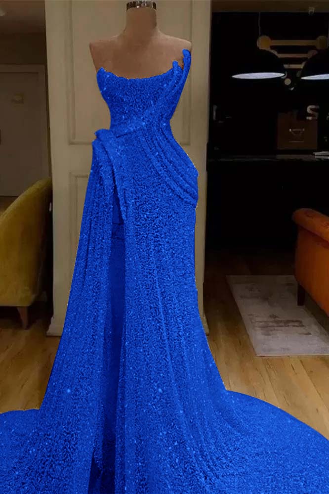 Mermaid Strapless Long Prom Dress Slit With Sequins