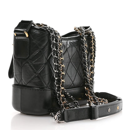 Aged Calfskin Quilted Small Gabrielle Logo Hobo Black