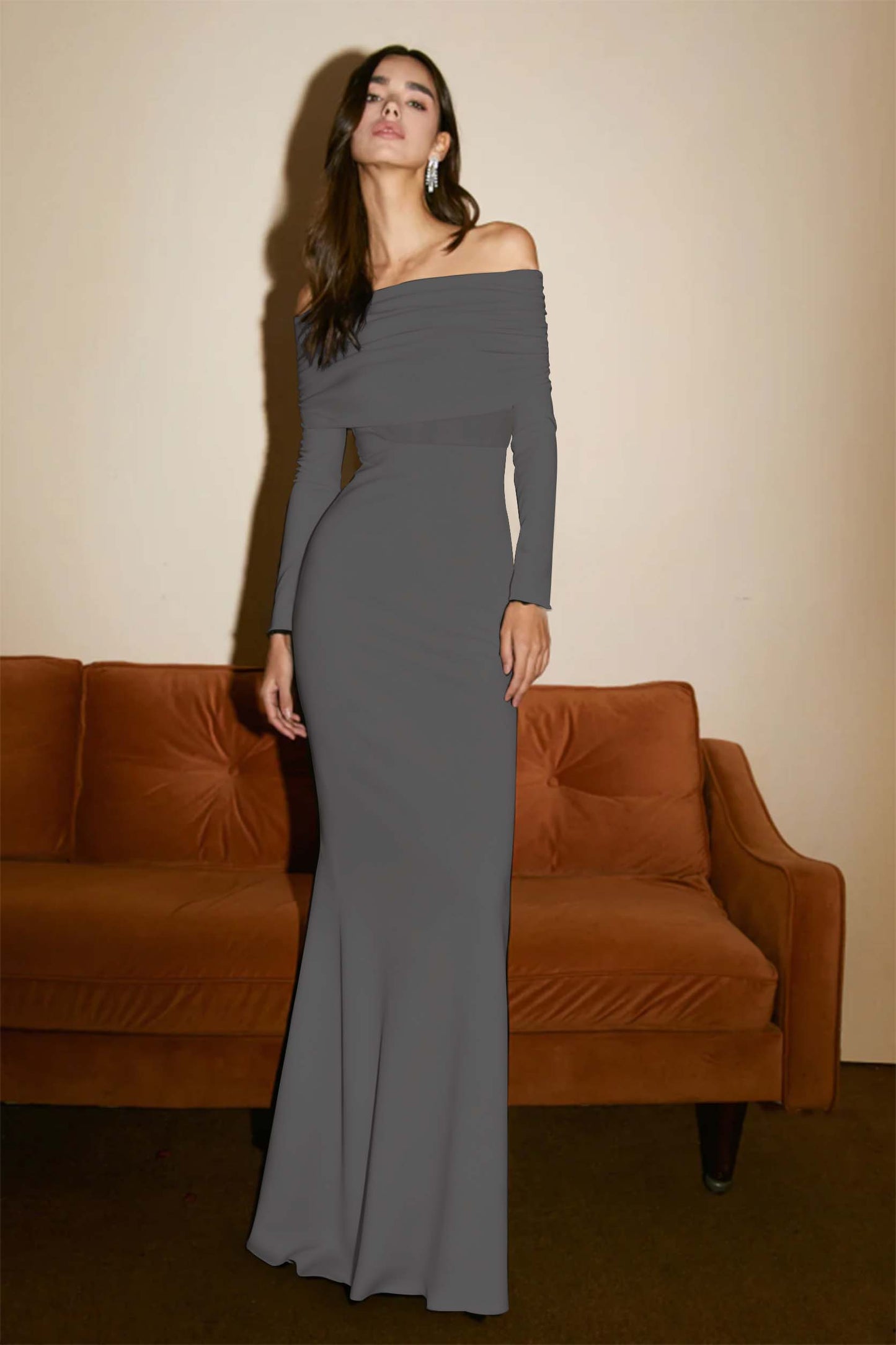 Black Strapless Elegant Hot Selling Long Sleeves Prom Dress