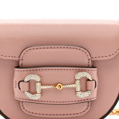 Azalea Calfskin Crystal GG Monogram Mini Horsebit 1955 Waist Bag Pink