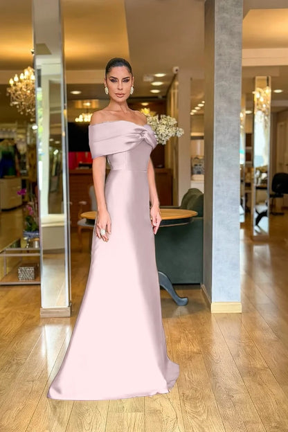 Stunning Dark Green Satin Off the Shoulder Strapless Long Prom Dress with Pleated