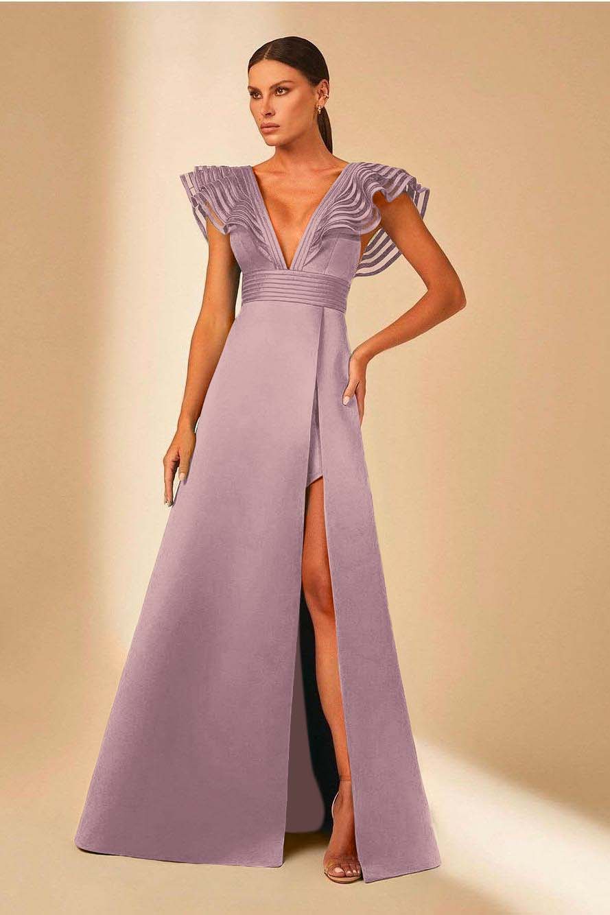 Charming Satin Spaghetti Strap Sleeveless V Neck Long Prom Dress with Split