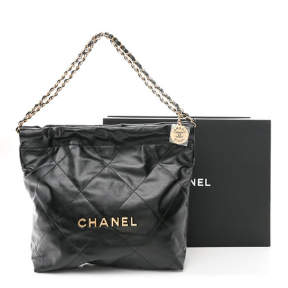 Shiny Calfskin Quilted Small Chanel 22 Black