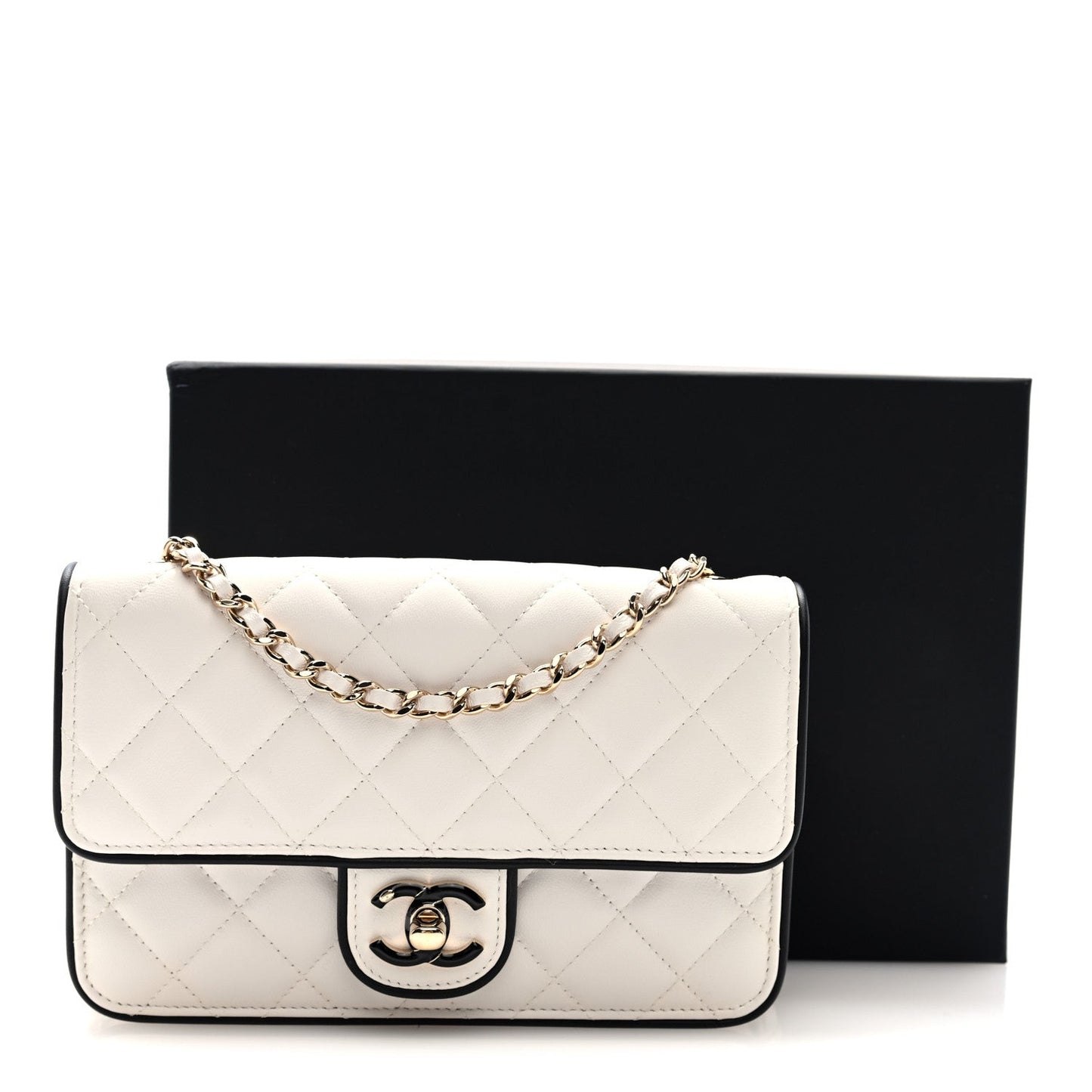 Lambskin Quilted Resin CC Mini Flap Bag White Black