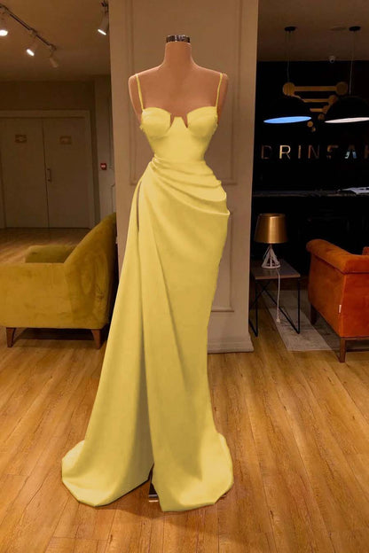 Mermaid Red Spaghetti-Straps Prom Dress With Slit