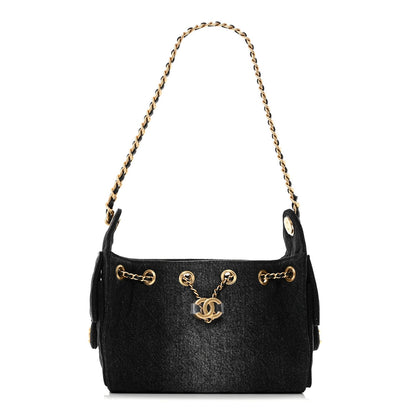 Washed Denim Quilted Mini Chanel 25 Handbag Black