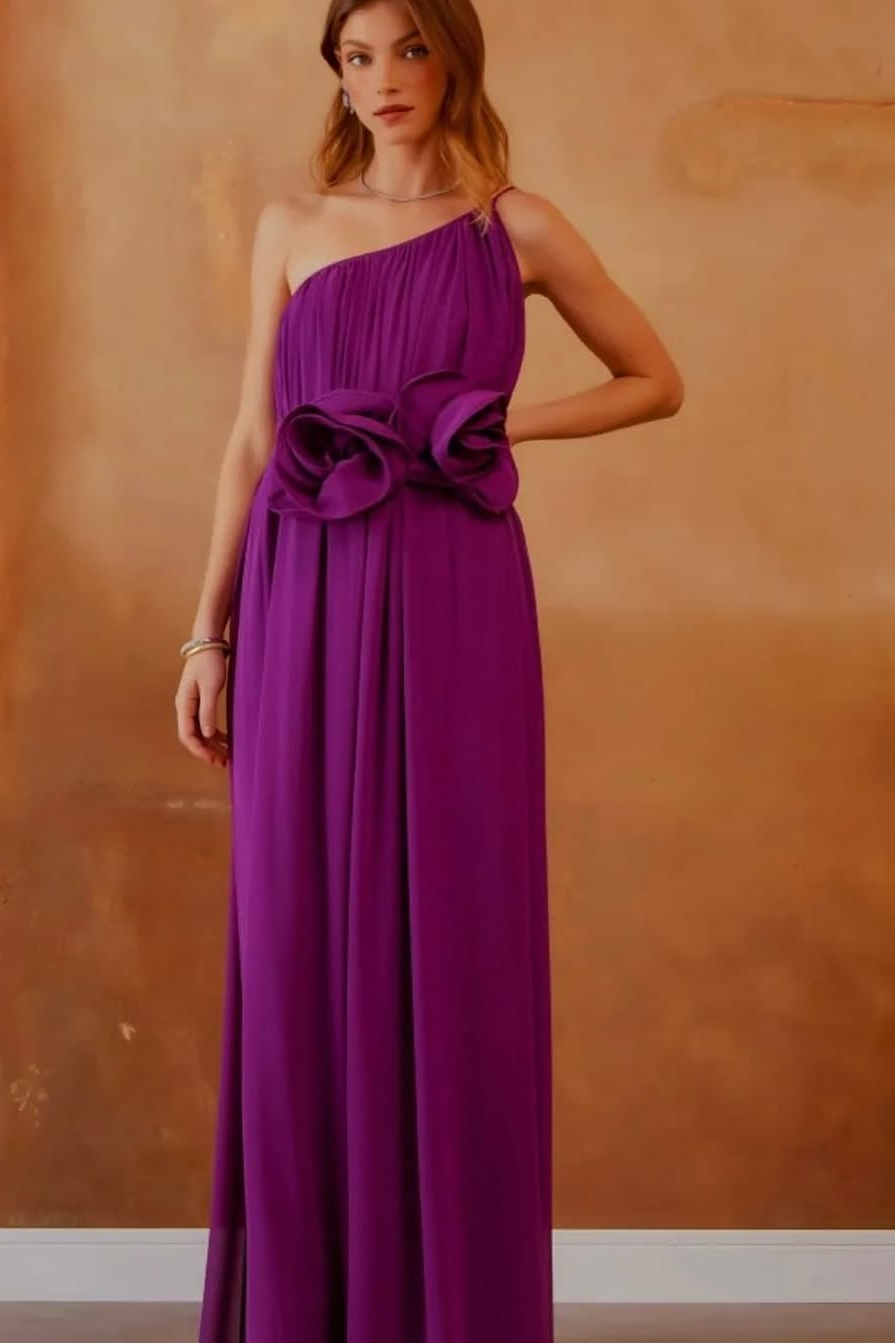 Sleeveless Halter Straps Asymmetric Handmade Flower Prom Dress