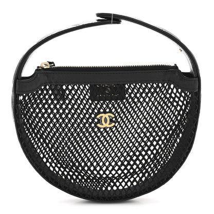 Mesh Shiny Lambskin Pouch Hobo Black