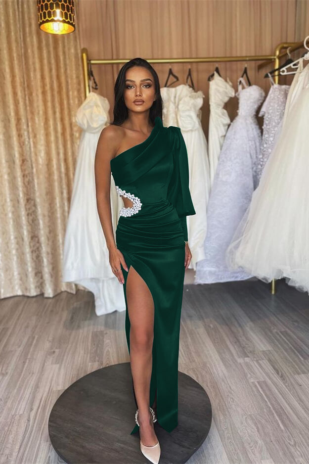 Black Mermaid Prom Dress One Sleeves With  Beaded