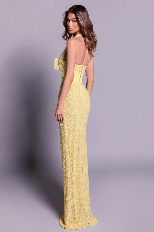 Chic Sleeveless Halter Straps Long Mermaid Evening Dress With Embroidery