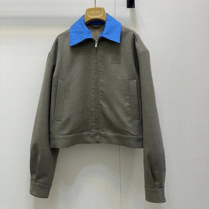MIUMIU CONTRAST-FABRIC COLLAR JACKET STYLE 38