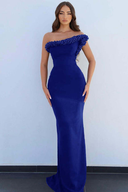 Black One Shoulder Sleeveless Mermaid Long Prom Dress With Beading