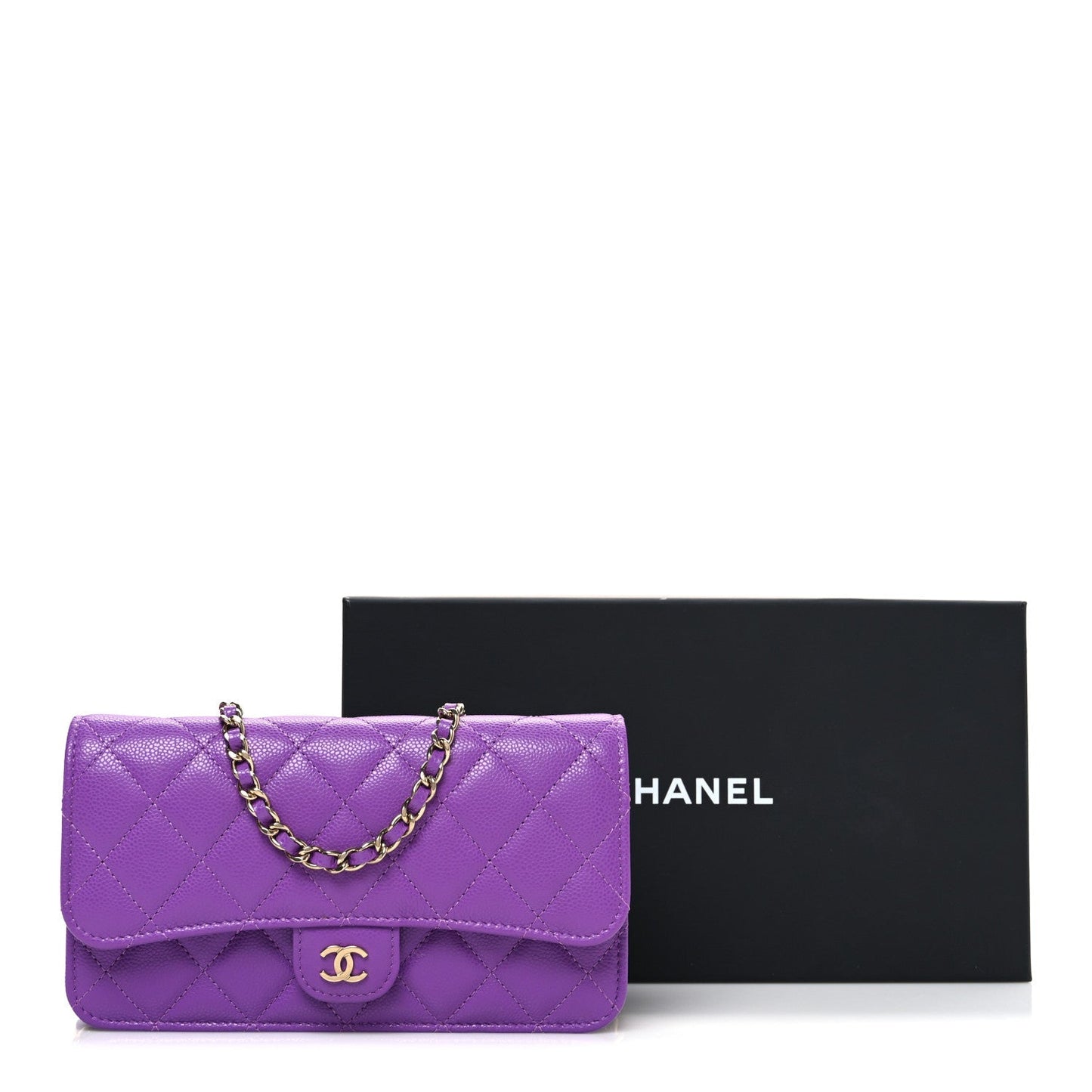 Caviar Quilted Flap Phone Holder with Chain Purple