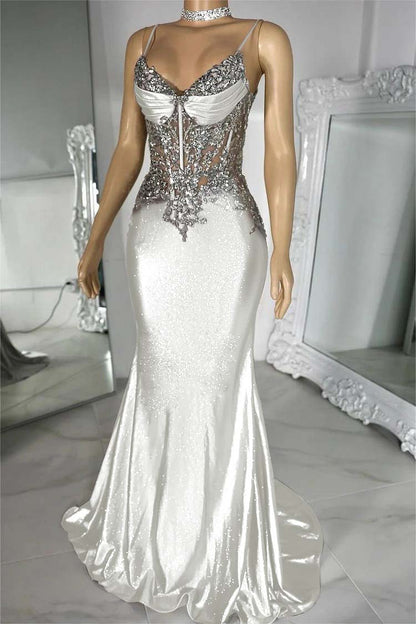 Spaghetti Strap Sleeveless V-Neck Mermaid Long Prom Dress With Sequins