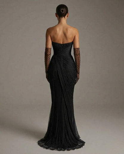 Elegant Black Sleeveless Mermaid Evening Dress With Gloves