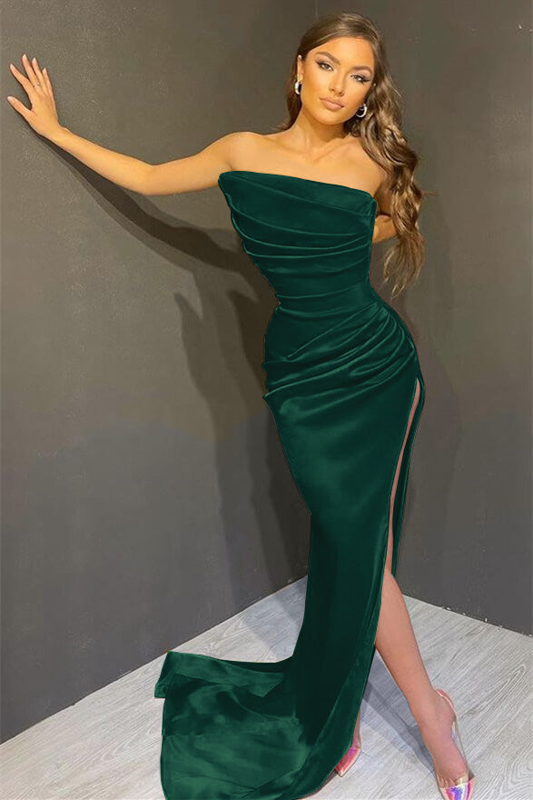 Sleeveless Mermaid Split Prom Dress With Strapless On Sale Yellow Elegant