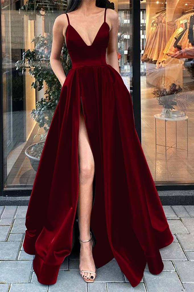 Gorgeous Dark Green Prom Dress Slit With Pockets