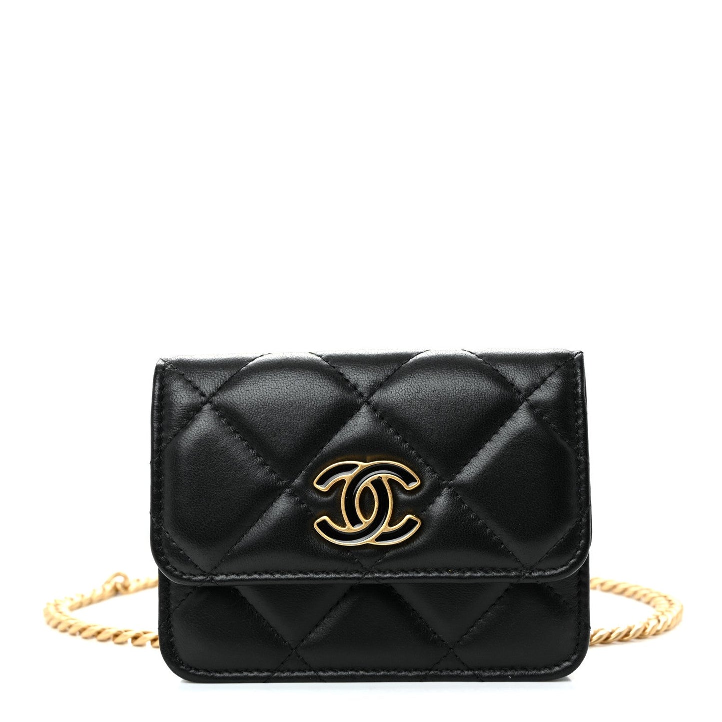 Lambskin Enamel Quilted Pending CC Flap Belt Bag Black