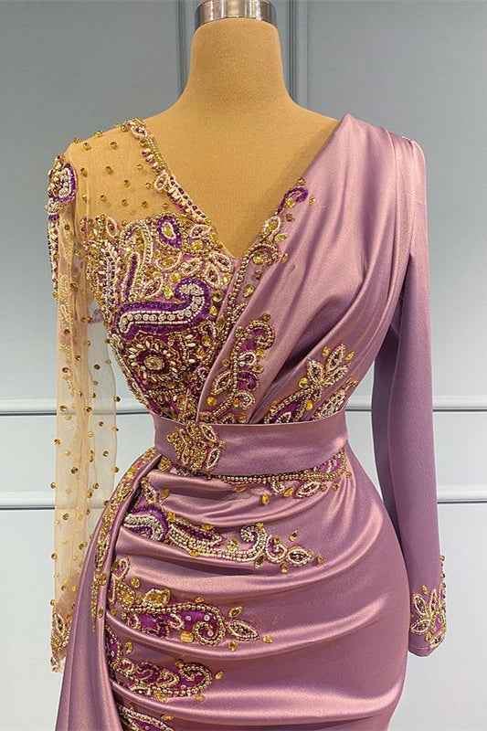 Long Sleeves Beadings Prom Dress V Neck Mermaid