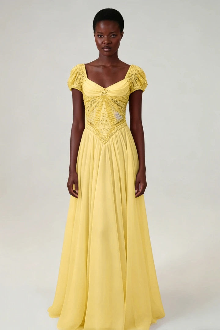 Stunning Blushing Pink Chiffon Sleeveless Long Evening Dress With Sequins