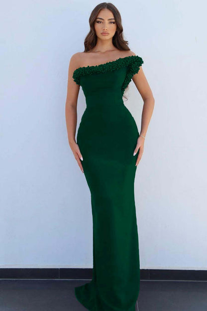 Black One Shoulder Sleeveless Mermaid Long Prom Dress With Beading