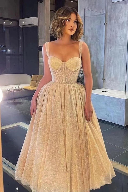 Gorgeous Spaghetti-Strap Sweetheart Sequins Prom Dress With Tulle