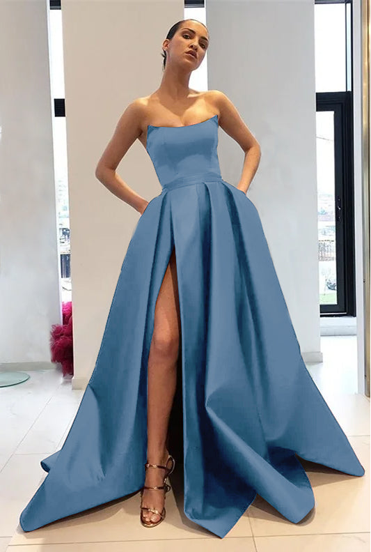 Strapless Burgundy Mermaid Prom Dress With Slit
