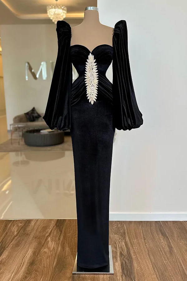 Black Long Sleeves Sweetheart Mermaid Beads Prom Dress
