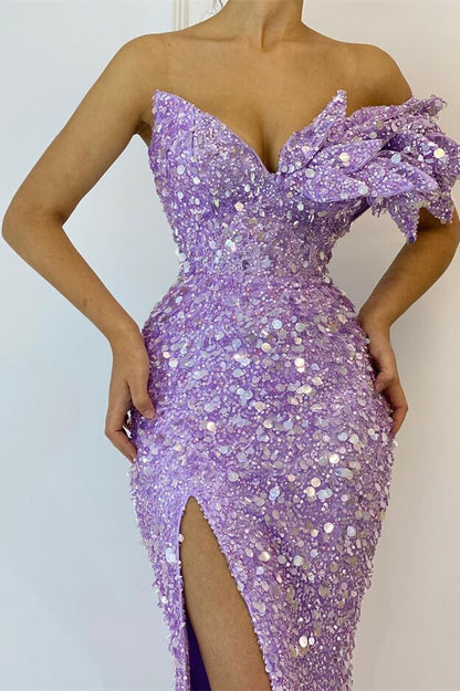 Pretty Lilac  V-Neck Off-The-Shoulder Mermaid Prom Dress