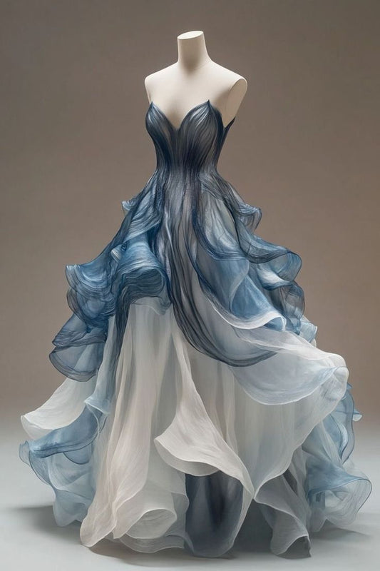 A-line V-neck Tulle Long Prom Dress, Unique Quinceanera Dresses ED01243