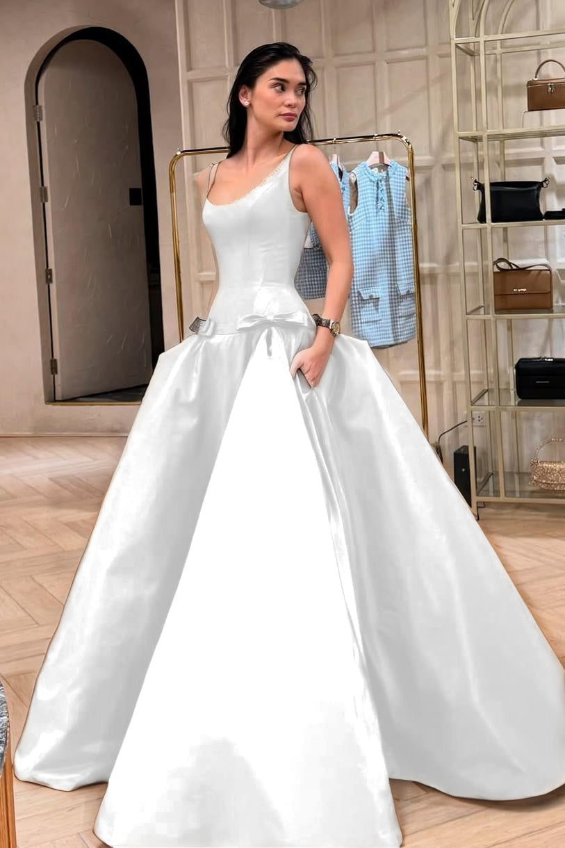 Elegant Sleeveless Wide Straps A Line Long Prom Dress With Bowknot