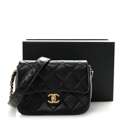 Lambskin Quilted Small CC Links Flap Black