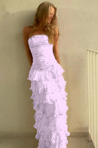 Glamorous Daffodil Sleeveless Strapless Long Evening Dress With Ruffles