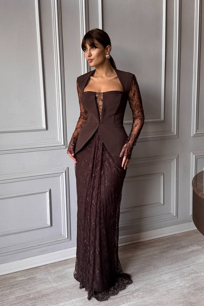 Chic Long Sleeves Strapless Deep V Neck Mermaid Long Prom Dress