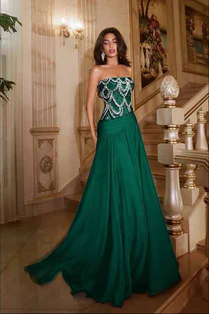 Exquisite DarkNavy Chiffon Sleeveless Strapless Evening Dress with Sequins