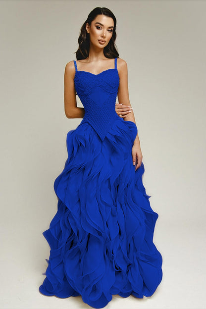 Sleeveless Exquisite Beaded Bustier Prom Dress with Cascading 3D Ruffles