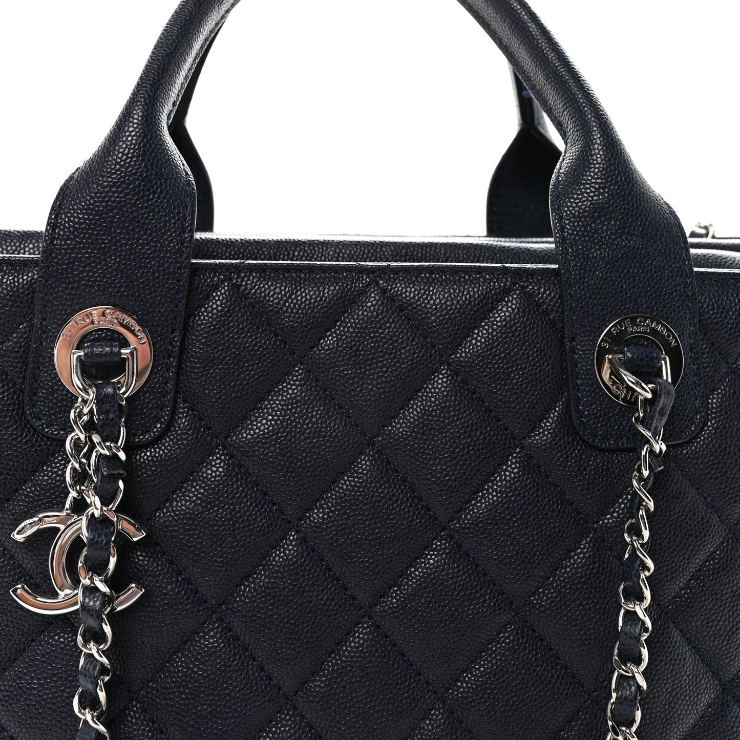 Caviar Quilted Large Urban Companion Top Handle Shopping Tote Navy