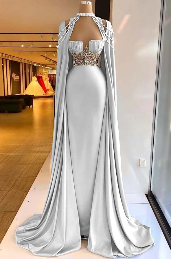 Elegant Straps Square Sage Green Mermaid Evening Dress With Beads