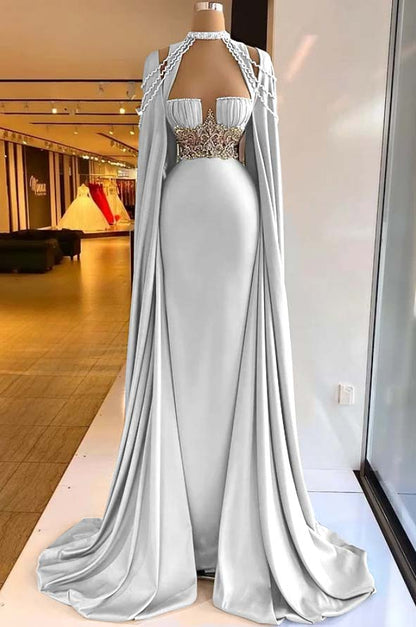 Elegant Straps Square Sage Green Mermaid Evening Dress With Beads