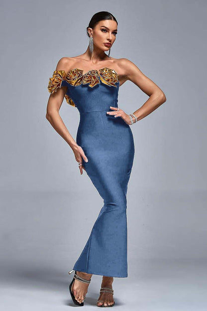 Stunning Black Satin One Shoulder Strapless Mermaid Prom Dress with Ruffles