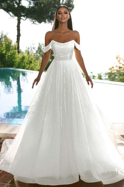 Sleeveless Strapless Off-Shoulders A-Line Sequins Prom Dress